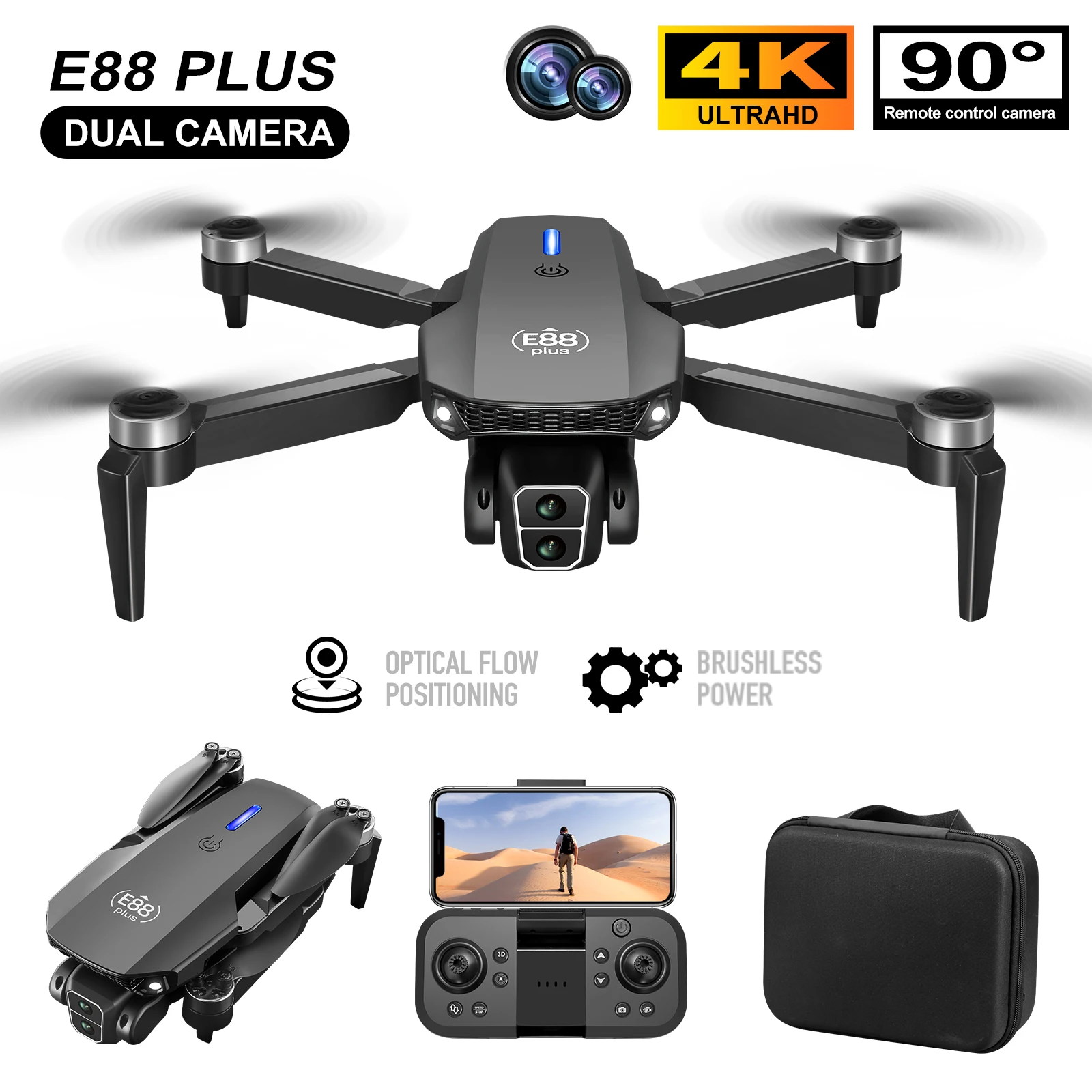 Drone Camera 4K - Nuovo drone quadricottero E88 Plus: 90